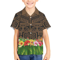 Hawaiian Hula Costume Hawaiian Shirt Tribal Tattoo and Tropical Plants Skirt LT03 - Polynesian Pride
