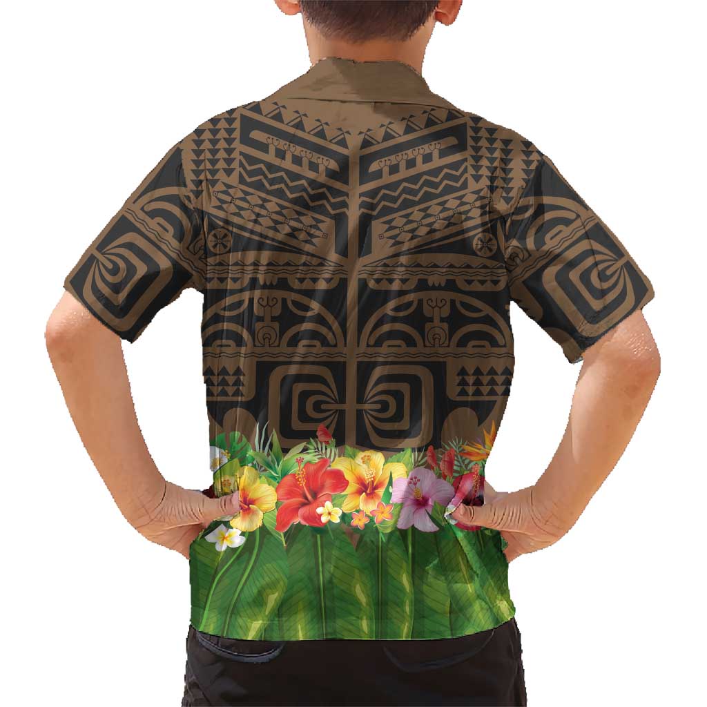 Hawaiian Hula Costume Hawaiian Shirt Tribal Tattoo and Tropical Plants Skirt LT03 - Polynesian Pride