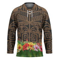 Hawaiian Hula Costume Hockey Jersey Tribal Tattoo and Tropical Plants Skirt LT03 Unisex Brown - Polynesian Pride