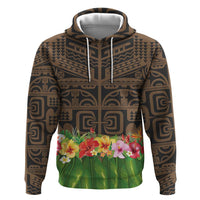 Hawaiian Hula Costume Hoodie Tribal Tattoo and Tropical Plants Skirt LT03 Pullover Hoodie Brown - Polynesian Pride
