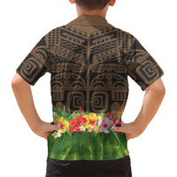 Hawaiian Hula Costume Kid Hawaiian Shirt Tribal Tattoo and Tropical Plants Skirt LT03 - Polynesian Pride