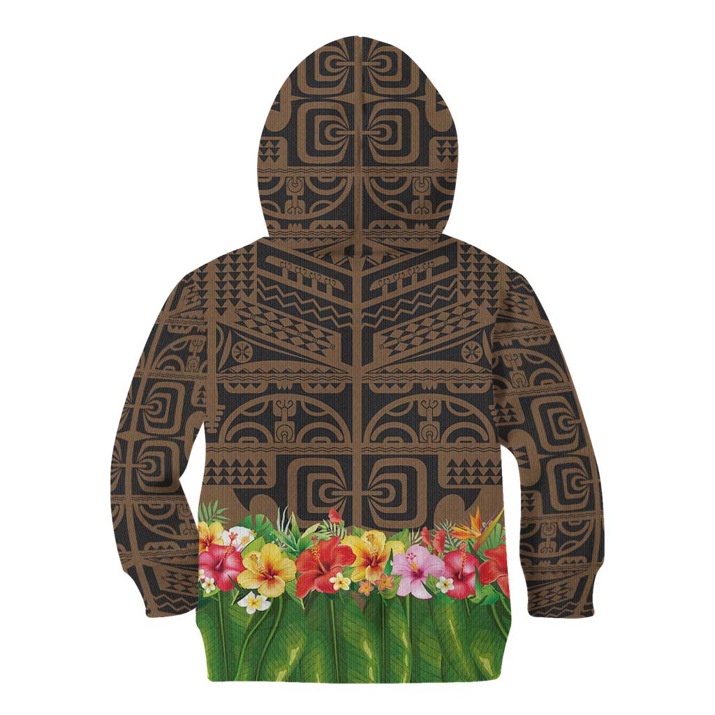 Hawaiian Hula Costume Kid Hoodie Tribal Tattoo and Tropical Plants Skirt LT03 - Polynesian Pride