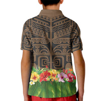 Hawaiian Hula Costume Kid Polo Shirt Tribal Tattoo and Tropical Plants Skirt LT03 - Polynesian Pride