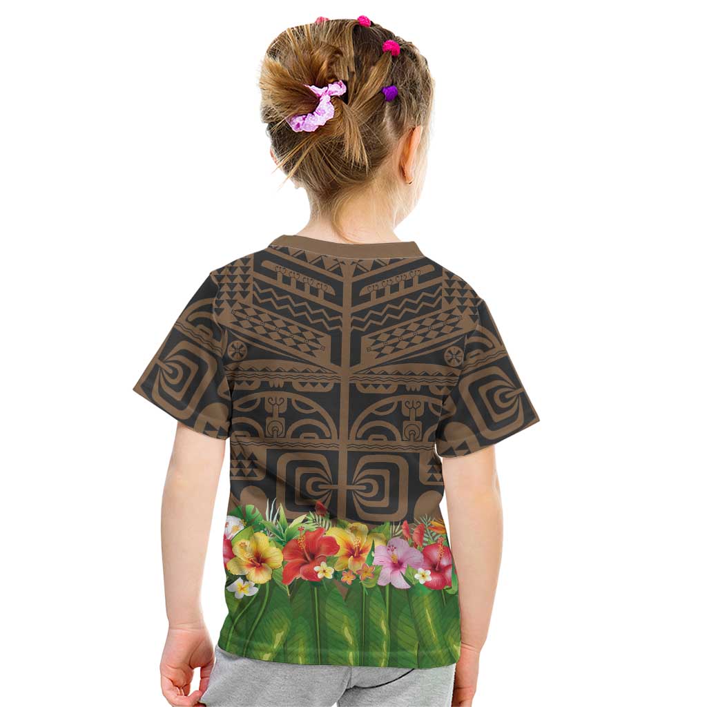 Hawaiian Hula Costume Kid T Shirt Tribal Tattoo and Tropical Plants Skirt LT03 - Polynesian Pride
