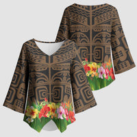 Hawaiian Hula Costume Kimono Sleeve Blouse Tribal Tattoo and Tropical Plants Skirt LT03 - Polynesian Pride