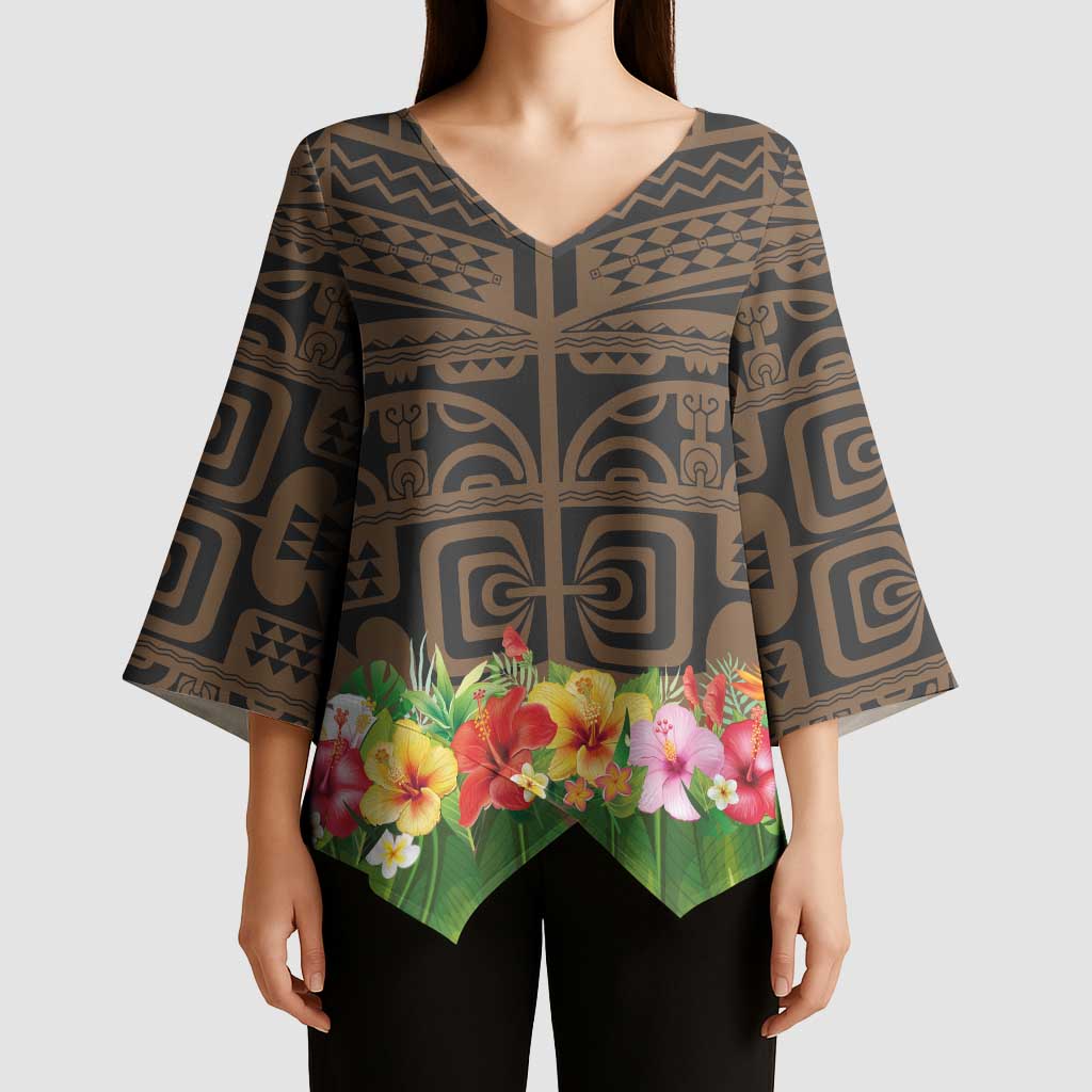 Hawaiian Hula Costume Kimono Sleeve Blouse Tribal Tattoo and Tropical Plants Skirt LT03 - Polynesian Pride