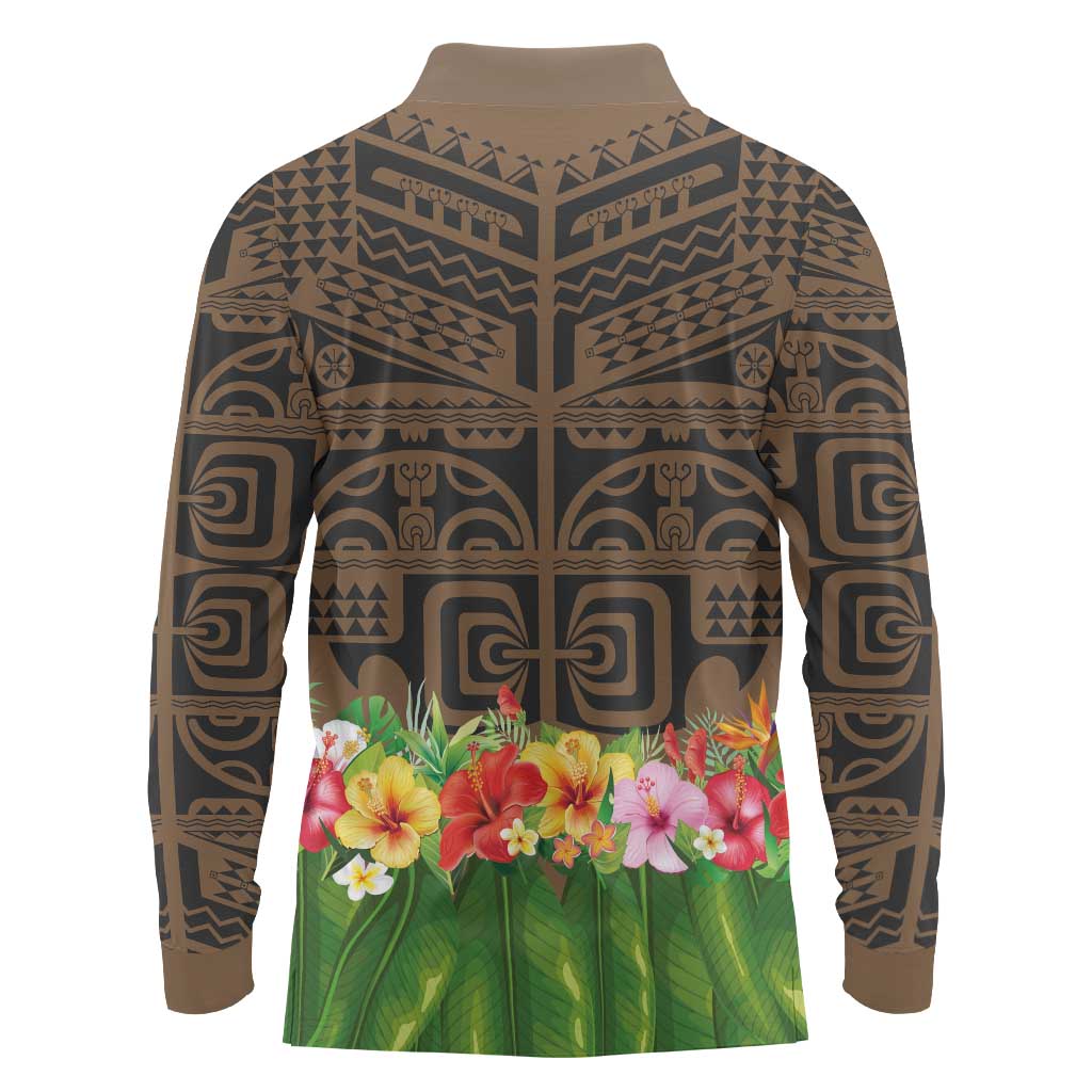 Hawaiian Hula Costume Long Sleeve Polo Shirt Tribal Tattoo and Tropical Plants Skirt LT03 - Polynesian Pride