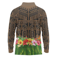 Hawaiian Hula Costume Long Sleeve Polo Shirt Tribal Tattoo and Tropical Plants Skirt LT03 - Polynesian Pride