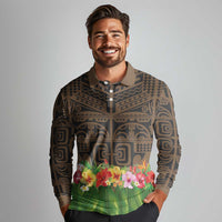 Hawaiian Hula Costume Long Sleeve Polo Shirt Tribal Tattoo and Tropical Plants Skirt LT03 - Polynesian Pride
