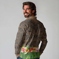 Hawaiian Hula Costume Long Sleeve Polo Shirt Tribal Tattoo and Tropical Plants Skirt LT03 - Polynesian Pride