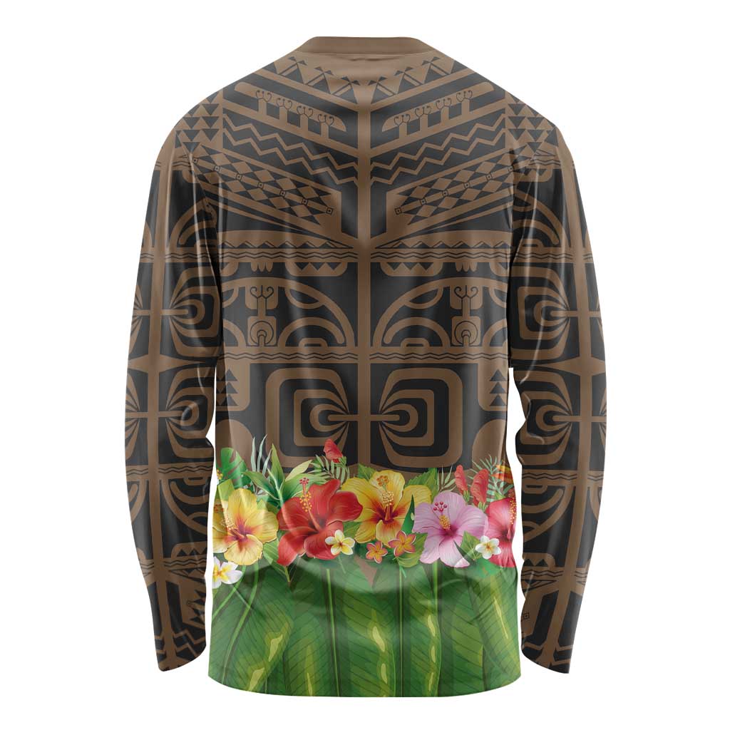 Hawaiian Hula Costume Long Sleeve Shirt Tribal Tattoo and Tropical Plants Skirt LT03 - Polynesian Pride