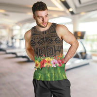 Hawaiian Hula Costume Men Tank Top Tribal Tattoo and Tropical Plants Skirt LT03 Brown - Polynesian Pride