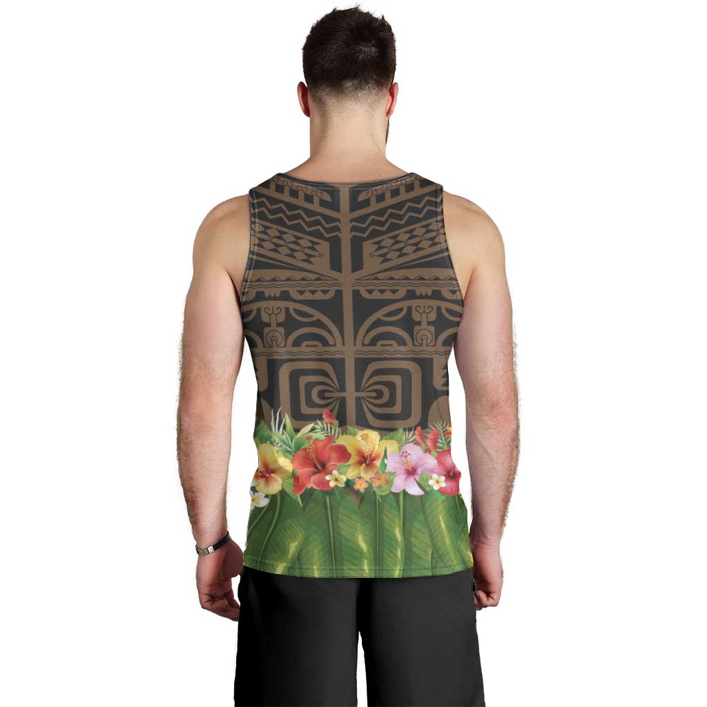 Hawaiian Hula Costume Men Tank Top Tribal Tattoo and Tropical Plants Skirt LT03 - Polynesian Pride