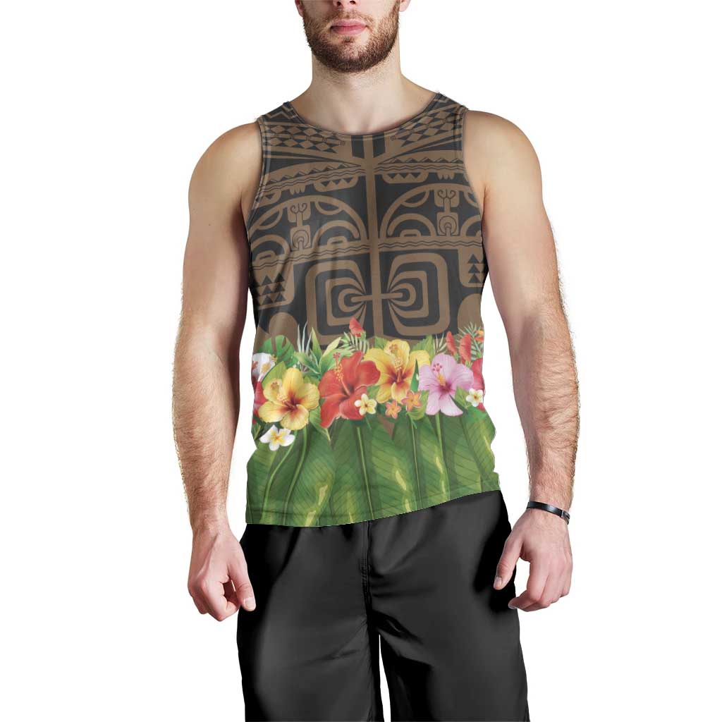 Hawaiian Hula Costume Men Tank Top Tribal Tattoo and Tropical Plants Skirt LT03 - Polynesian Pride