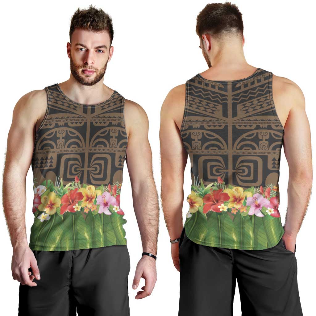 Hawaiian Hula Costume Men Tank Top Tribal Tattoo and Tropical Plants Skirt LT03 - Polynesian Pride