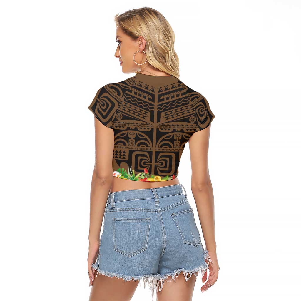 Hawaiian Hula Costume Raglan Cropped T Shirt Tribal Tattoo and Tropical Plants Skirt LT03 - Polynesian Pride