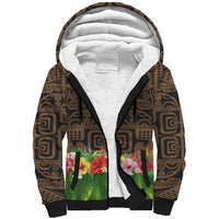 Hawaiian Hula Costume Sherpa Hoodie Tribal Tattoo and Tropical Plants Skirt LT03 Unisex Brown - Polynesian Pride