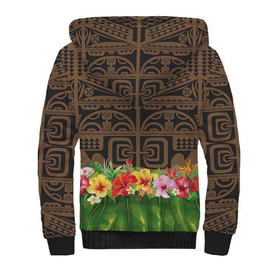 Hawaiian Hula Costume Sherpa Hoodie Tribal Tattoo and Tropical Plants Skirt LT03 - Polynesian Pride