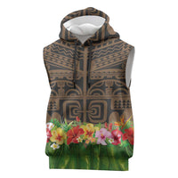 Hawaiian Hula Costume Sleeveless Hoodie Tribal Tattoo and Tropical Plants Skirt LT03 Brown - Polynesian Pride
