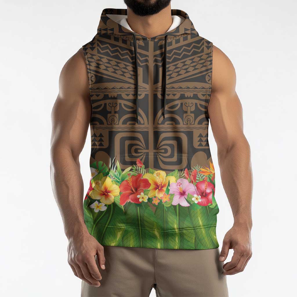 Hawaiian Hula Costume Sleeveless Hoodie Tribal Tattoo and Tropical Plants Skirt LT03 - Polynesian Pride