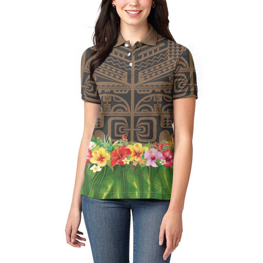 Hawaiian Hula Costume Women Polo Shirt Tribal Tattoo and Tropical Plants Skirt LT03 - Polynesian Pride