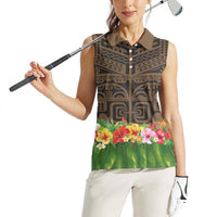 Hawaiian Hula Costume Women Sleeveless Polo Shirt Tribal Tattoo and Tropical Plants Skirt LT03 - Polynesian Pride