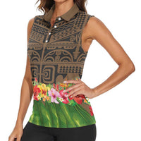 Hawaiian Hula Costume Women Sleeveless Polo Shirt Tribal Tattoo and Tropical Plants Skirt LT03 - Polynesian Pride