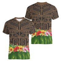Hawaiian Hula Costume Women V-Neck T-Shirt Tribal Tattoo and Tropical Plants Skirt LT03 - Polynesian Pride