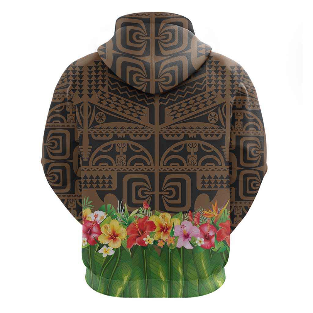 Hawaiian Hula Costume Zip Hoodie Tribal Tattoo and Tropical Plants Skirt LT03 - Polynesian Pride