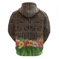 Hawaiian Hula Costume Zip Hoodie Tribal Tattoo and Tropical Plants Skirt LT03 - Polynesian Pride