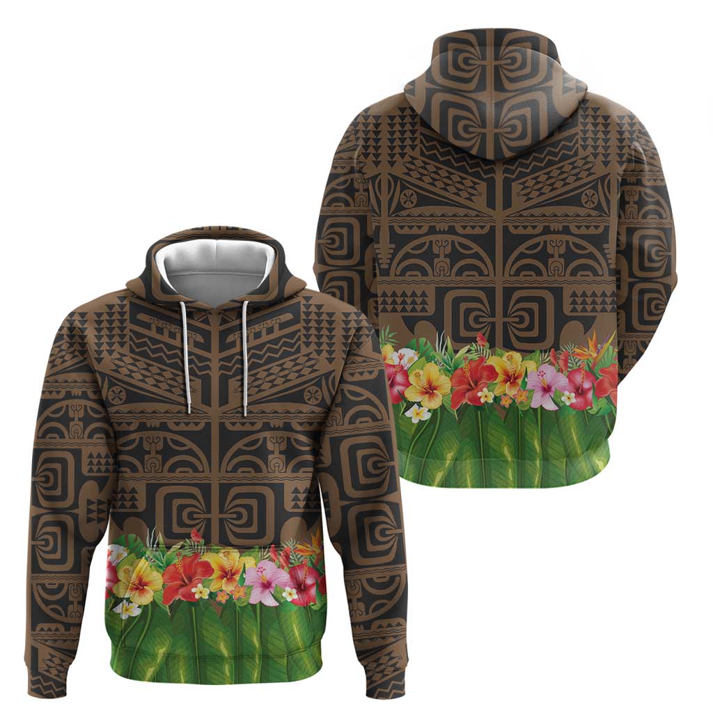 Hawaiian Hula Costume Zip Hoodie Tribal Tattoo and Tropical Plants Skirt LT03 - Polynesian Pride