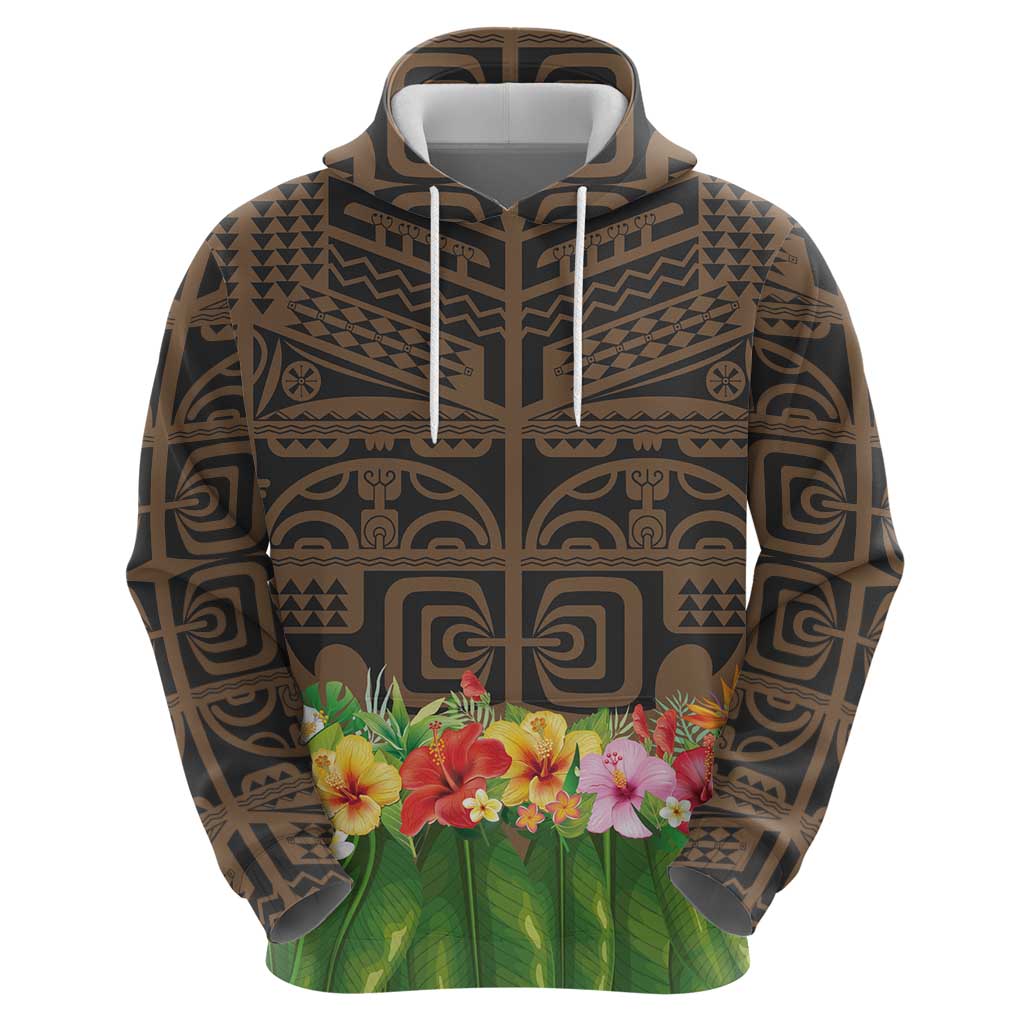 Hawaiian Hula Costume Zip Hoodie Tribal Tattoo and Tropical Plants Skirt LT03 - Polynesian Pride
