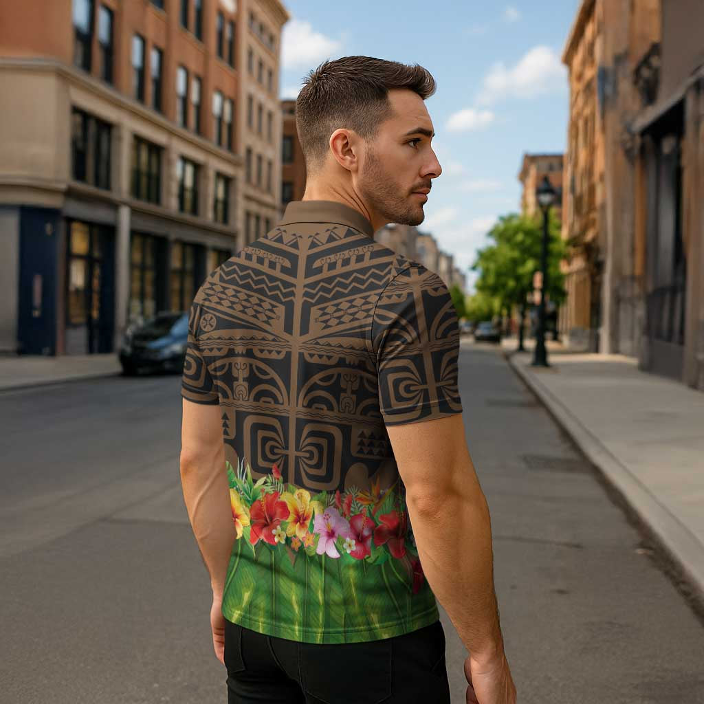 Hawaiian Hula Costume Zipper Polo Shirt Tribal Tattoo and Tropical Plants Skirt LT03 - Polynesian Pride
