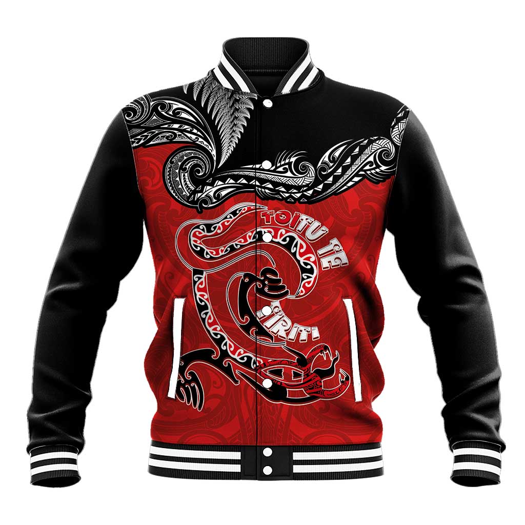 Personalised Aotearoa Toitu Te Tiriti Baseball Jacket Taniwha Tribal Motifs