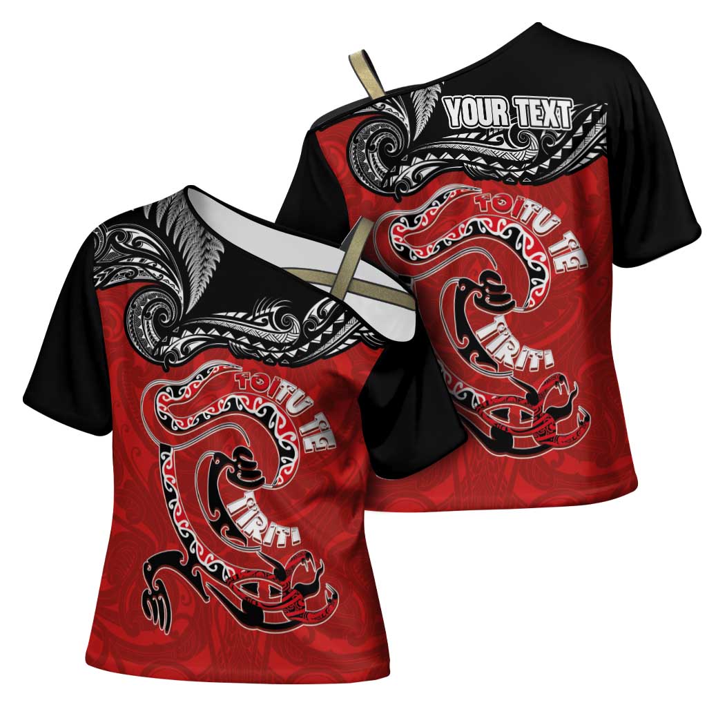 Personalised Aotearoa Toitu Te Tiriti Cross Shoulder Shirt Taniwha Tribal Motifs LT03 - Polynesian Pride