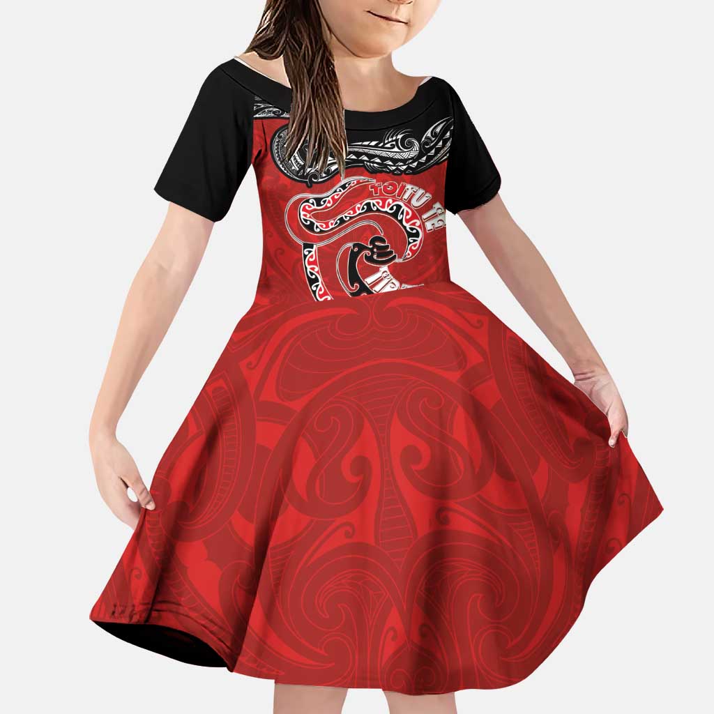 Personalised Aotearoa Toitu Te Tiriti Family Matching Long Sleeve Bodycon Dress and Hawaiian Shirt Taniwha Tribal Motifs LT03 Daughter's Dress Multicolor - Polynesian Pride