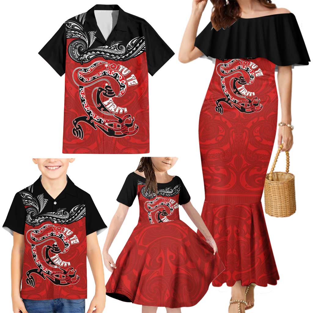 Personalised Aotearoa Toitu Te Tiriti Family Matching Mermaid Dress and Hawaiian Shirt Taniwha Tribal Motifs LT03 - Polynesian Pride