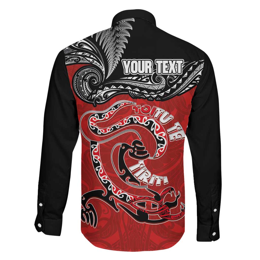 Personalised Aotearoa Toitu Te Tiriti Family Matching Off Shoulder Short Dress and Hawaiian Shirt Taniwha Tribal Motifs LT03 - Polynesian Pride