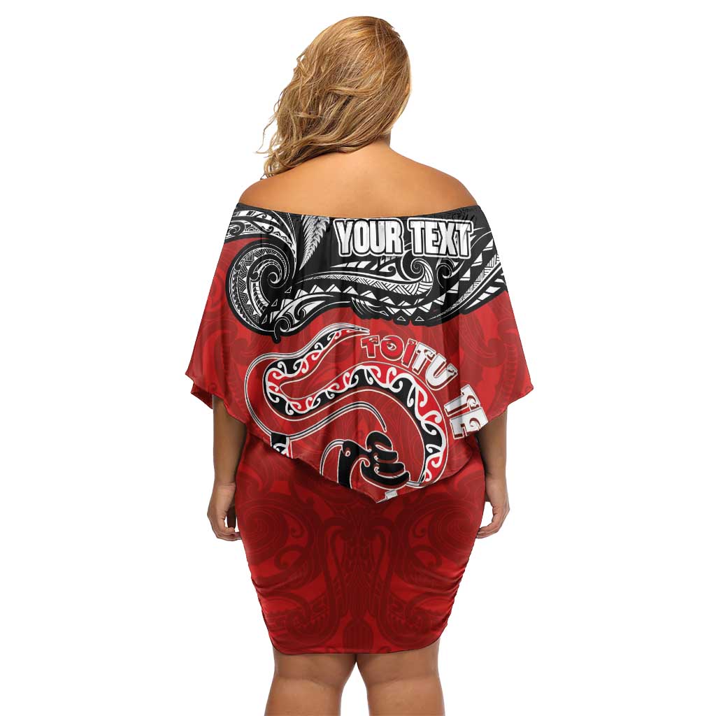 Personalised Aotearoa Toitu Te Tiriti Family Matching Off Shoulder Short Dress and Hawaiian Shirt Taniwha Tribal Motifs LT03 - Polynesian Pride