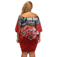 Personalised Aotearoa Toitu Te Tiriti Family Matching Off Shoulder Short Dress and Hawaiian Shirt Taniwha Tribal Motifs LT03 - Polynesian Pride