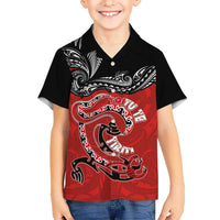 Personalised Aotearoa Toitu Te Tiriti Family Matching Off Shoulder Short Dress and Hawaiian Shirt Taniwha Tribal Motifs LT03 Son's Shirt Multicolor - Polynesian Pride
