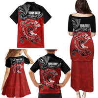 Personalised Aotearoa Toitu Te Tiriti Family Matching Puletasi and Hawaiian Shirt Taniwha Tribal Motifs LT03 - Polynesian Pride