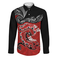 Personalised Aotearoa Toitu Te Tiriti Family Matching Puletasi and Hawaiian Shirt Taniwha Tribal Motifs LT03 Dad's Shirt - Long Sleeve Multicolor - Polynesian Pride