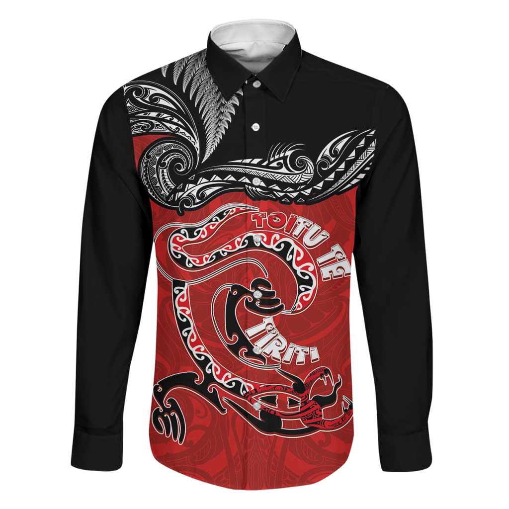 Personalised Aotearoa Toitu Te Tiriti Family Matching Tank Maxi Dress and Hawaiian Shirt Taniwha Tribal Motifs LT03 Dad's Shirt - Long Sleeve Multicolor - Polynesian Pride