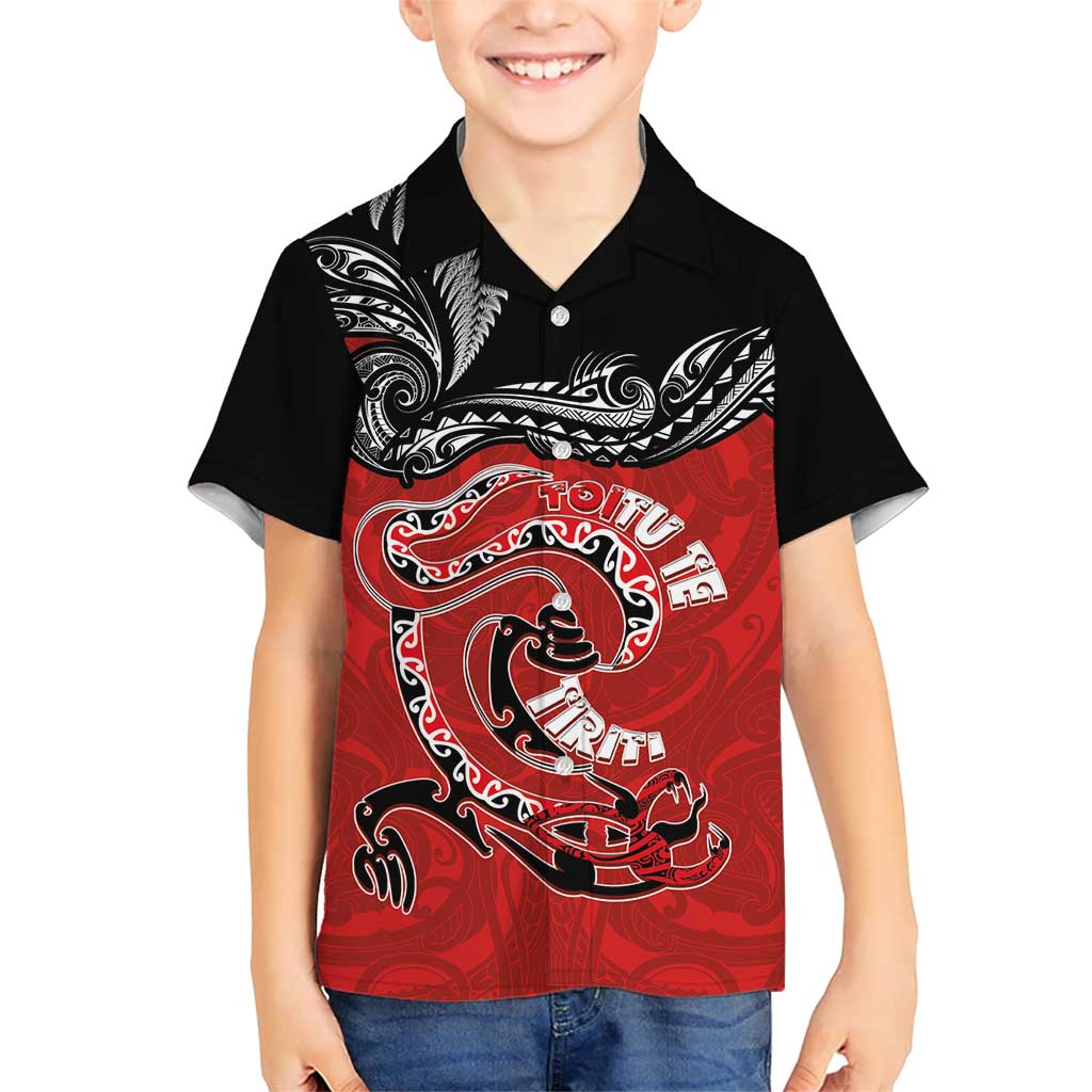 Personalised Aotearoa Toitu Te Tiriti Family Matching Tank Maxi Dress and Hawaiian Shirt Taniwha Tribal Motifs LT03 Son's Shirt Multicolor - Polynesian Pride