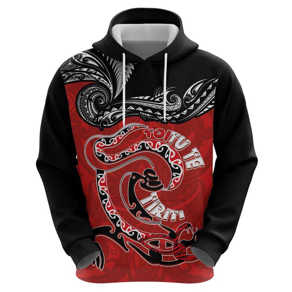 Personalised Aotearoa Toitu Te Tiriti Hoodie Taniwha Tribal Motifs LT03 - Polynesian Pride