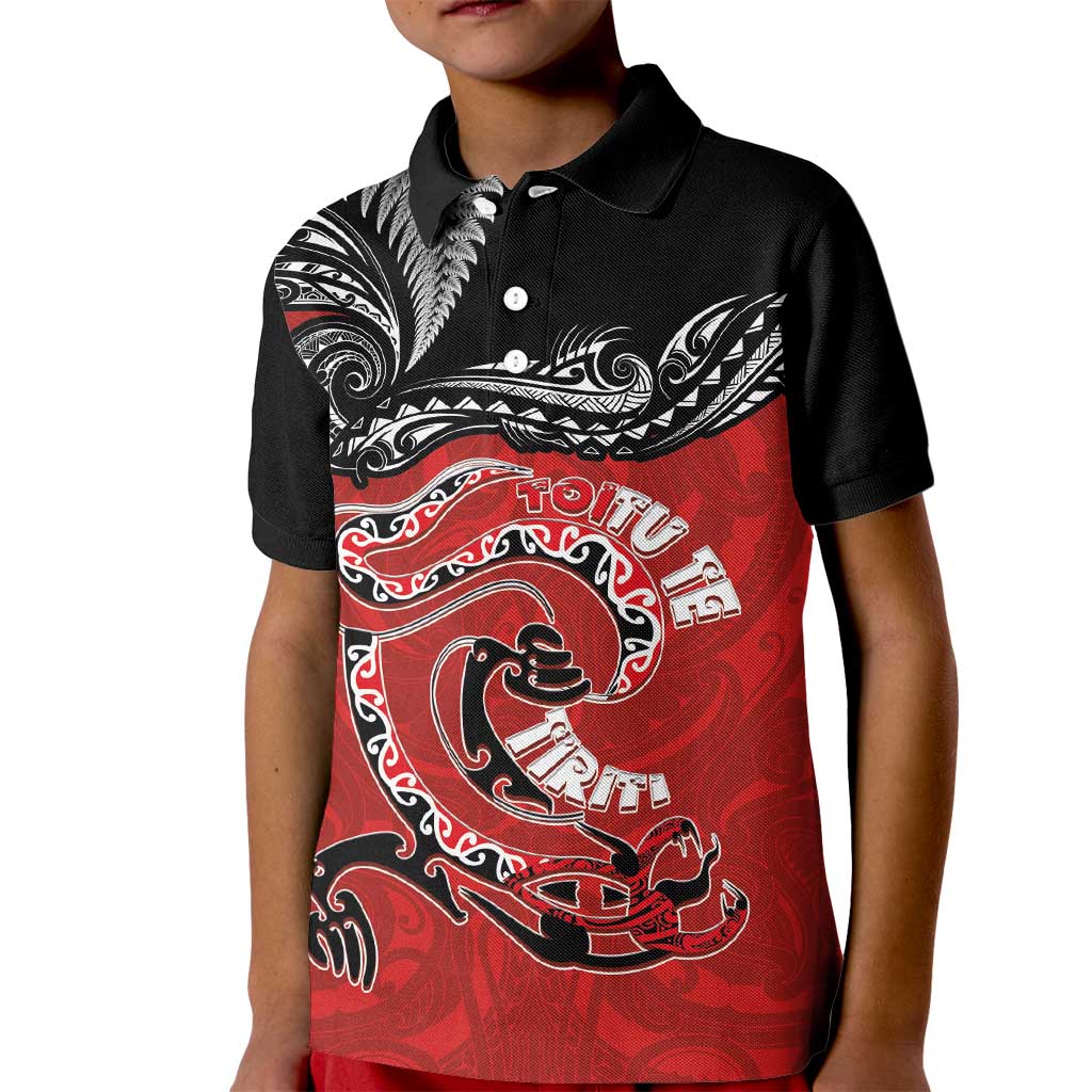 Personalised Aotearoa Toitu Te Tiriti Kid Polo Shirt Taniwha Tribal Motifs LT03 Kid Multicolor - Polynesian Pride
