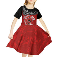 Personalised Aotearoa Toitu Te Tiriti Kid Short Sleeve Dress Taniwha Tribal Motifs LT03 - Polynesian Pride