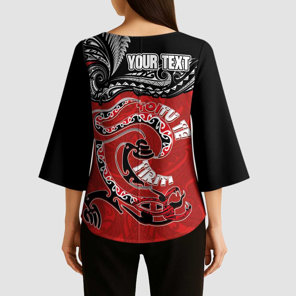Personalised Aotearoa Toitu Te Tiriti Kimono Sleeve Blouse Taniwha Tribal Motifs LT03 - Polynesian Pride