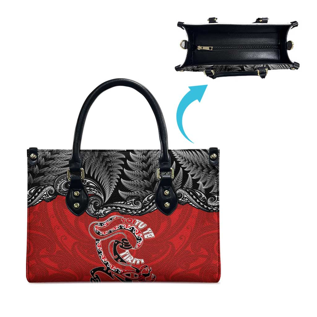 Aotearoa Toitu Te Tiriti Leather Bag Taniwha Tribal Motifs LT03 - Polynesian Pride